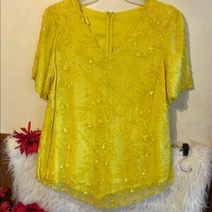 Yellow Flutter Sleeve Embellished Blouse